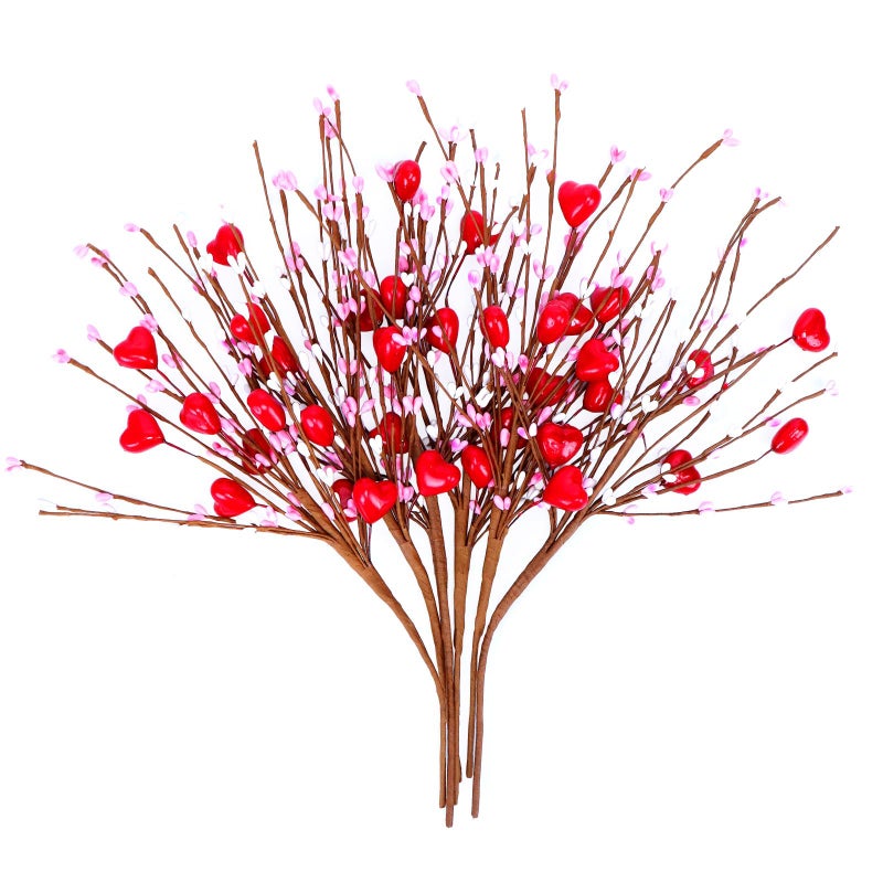 Valentines Day Gifts Valentines Day Decorations 6 PCS Artificial Berry Flower Stems Red Heart Shaped Berry Picks for Valentines Day Propose Wedding Home Decor