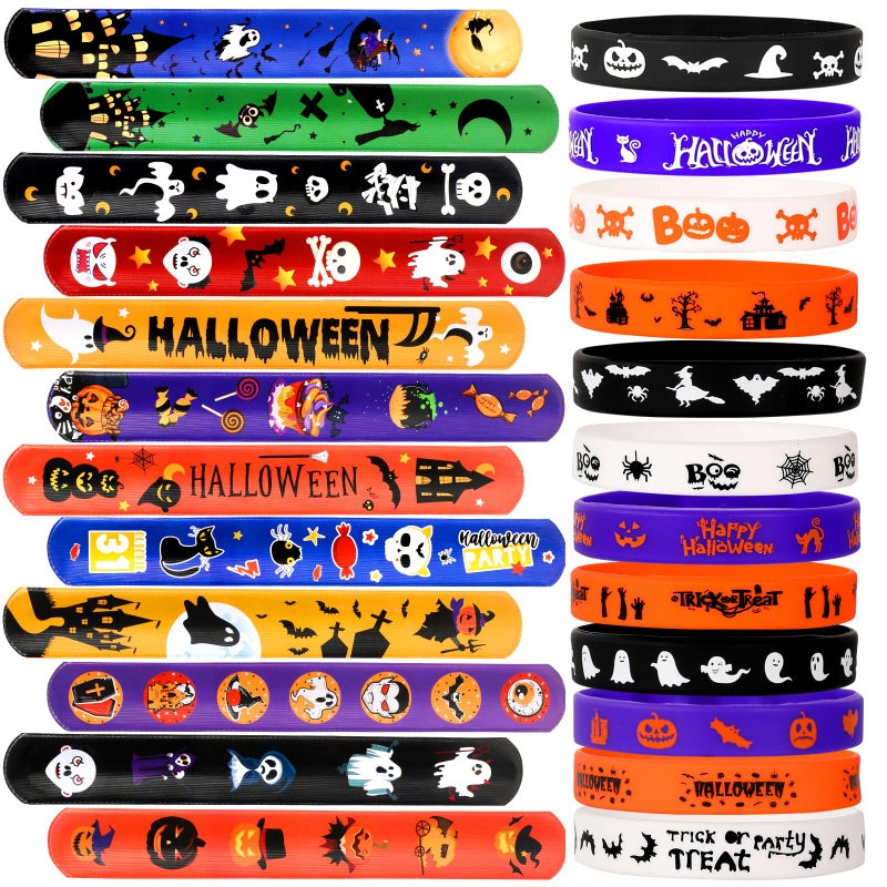 Garma 48Pcs Halloween Slap Bracelets Rubber Wristbands for Halloween Party favors Kids Girls Boys Toddlers Halloween Gifts - Image 2