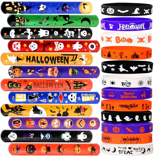 Garma 48Pcs Halloween Slap Bracelets Rubber Wristbands for Halloween Party favors Kids Girls Boys Toddlers Halloween Gifts - Image 1