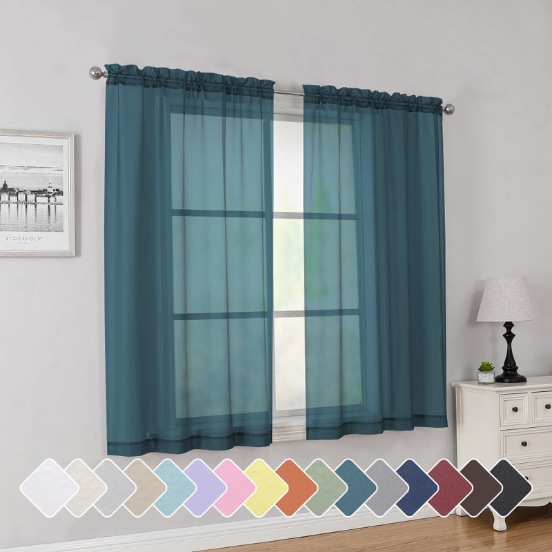 Simplebrand Dusty Blue Short Sheer Curtains 45 Inch Length for Small Windows Rod Pocket 2 Panels Set Solid Voile Drapes Window Sheer Curtains for Bedroom Bathroom Kids Room Kitchen 42x45 Inch 2pcs - Image 2