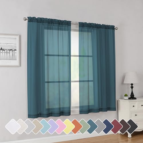 Simplebrand Dusty Blue Short Sheer Curtains 45 Inch Length for Small Windows Rod Pocket 2 Panels Set Solid Voile Drapes Window Sheer Curtains for Bedroom Bathroom Kids Room Kitchen 42x45 Inch 2pcs - Image 1