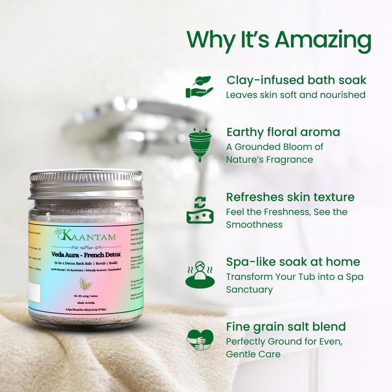 Kaantam French Detox Bath Salt | Himalayan Pink Salt & Epsom Salt with French Green Clay, Camel Milk & Lavender Oil | Natural Bath Salt for Women, Scrub, Tub & Foot Soak - Image 5