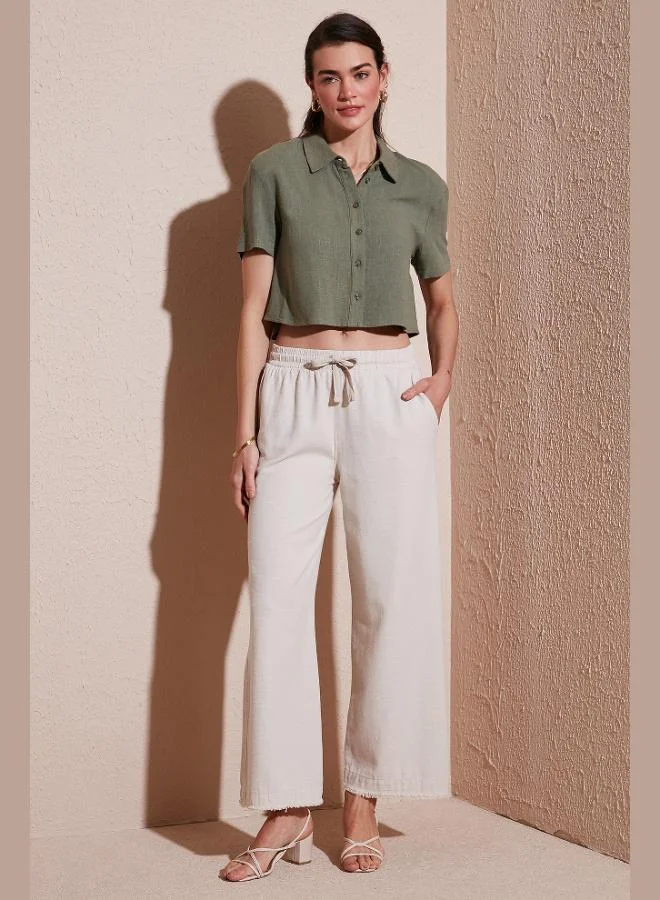 ليلا بنطلون نسائي واسع الساق بخصر عالٍ وقصة مريحة من قطن ليلا