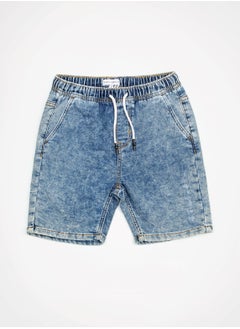 Web Denim Web Denim Elastic Waistband With Drawstring Yellow Printed Cotton Denim Shorts Comfortable Textured Regular Boy's Shorts Stylish Shorts  - Image 1