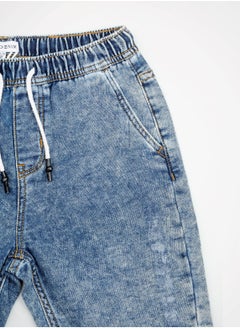Web Denim Web Denim Elastic Waistband With Drawstring Yellow Printed Cotton Denim Shorts Comfortable Textured Regular Boy's Shorts Stylish Shorts  - Image 3