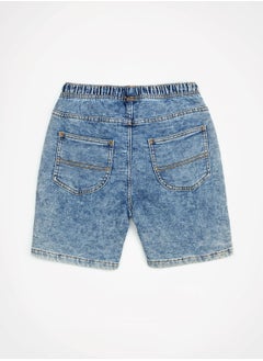 Web Denim Web Denim Elastic Waistband With Drawstring Yellow Printed Cotton Denim Shorts Comfortable Textured Regular Boy's Shorts Stylish Shorts  - Image 2