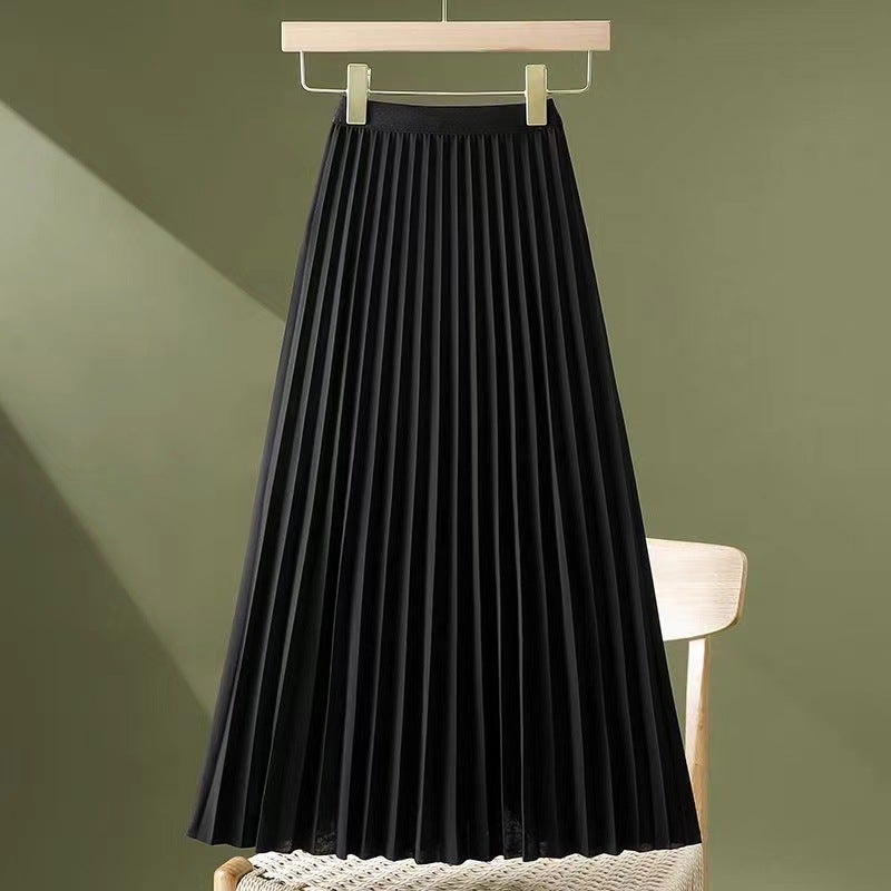 تنورة مطوية رقيقة أنيقة بلون موحد لفصل الربيع والصيف 2025 جديدة بتصميم درابيه عالية الخصر متوسطة الطول نحيفة تناسب جميع الأزياء باللون الأبيض - Image 4