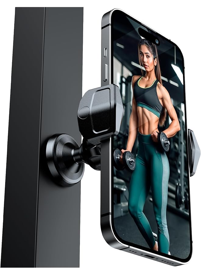 S-TOP Gym Magnetic Phone Holder, 360° Rotatable N55 Magnet for 4-7 Inch Smartphones, Strong Magnetic Phone Holder Attach to Metal Surface, Included Adhesive Magnetic Plate - Image 1