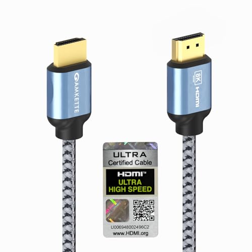 Amkette Ultra High Speed HDMI 2.1 Cable (1m/3.3ft) | 8K@60Hz, 4K@120Hz | 48Gbps | Certified with QR Code | eARC, HDR10+, VRR Support | Gold-Plated Connectors | Braided HDMI Cable for TV, PS5, Xbox - Image 1