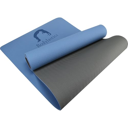 Bodylastics Yoga Mat for Men and Women with Carry Bag TPE 6ft x 2ft x 6mm Large Size Anti Slip & Anti Tear Workout Mat (Grey Blue/Black Mat) - Image 2