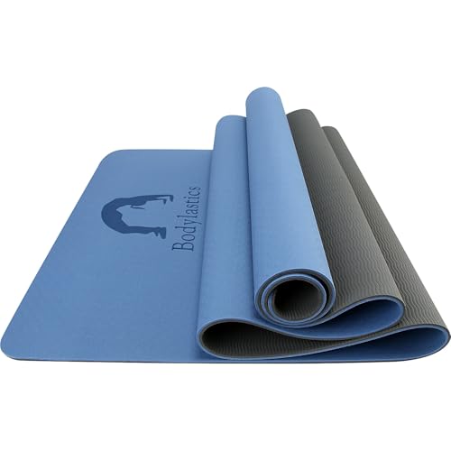 Bodylastics Yoga Mat for Men and Women with Carry Bag TPE 6ft x 2ft x 6mm Large Size Anti Slip & Anti Tear Workout Mat (Grey Blue/Black Mat) - Image 4