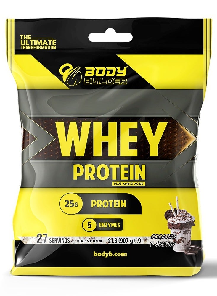 Body Builder Body Builder 100% whey protein - 2lb, Elite Whey Protein Blend for Optimal Muscle Growth and Recovery, Rich in BCAAs, Glutamine and Digestive Enzymes, perfect post workout fuel - Cookies and Cream - Image 1