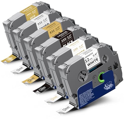 Labelwell 6-Pack Compatible TZe Label Tape 12mm 0.47 Inch Laminated Multi-Color TZ TZe-231 234 335 831 931 MQ835 TZe231 for PT-H110 D200 D210 D220 Label Maker, White/Gold/Sliver/Black - Image 3
