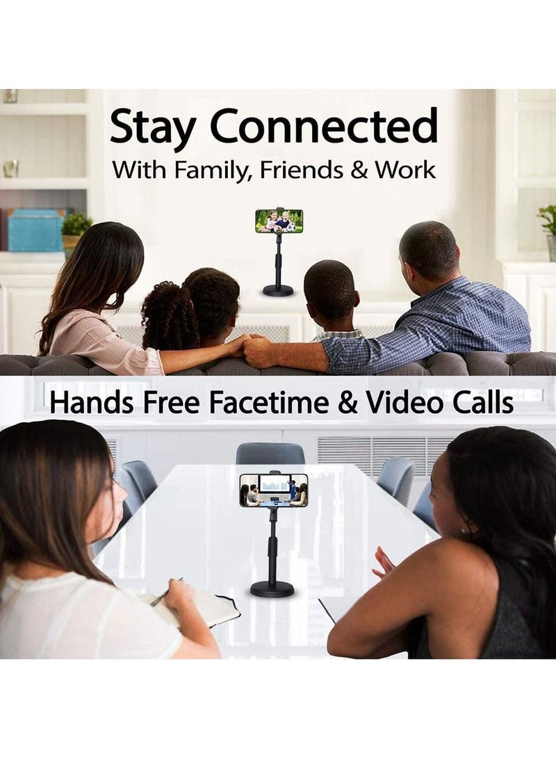 Cell Phone Stand,Desktop Cell Phone Stand Holder Clamp Tablet Stand Adjustable Height Portable Stable Round Base For Watching Online Classes Video Photoing Live Streaming Black  - Image 3