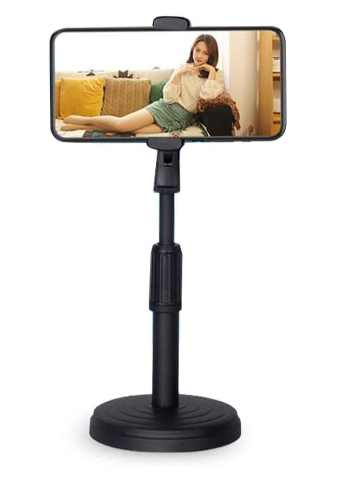 Cell Phone Stand,Desktop Cell Phone Stand Holder Clamp Tablet Stand Adjustable Height Portable Stable Round Base For Watching Online Classes Video Photoing Live Streaming Black  - Image 1