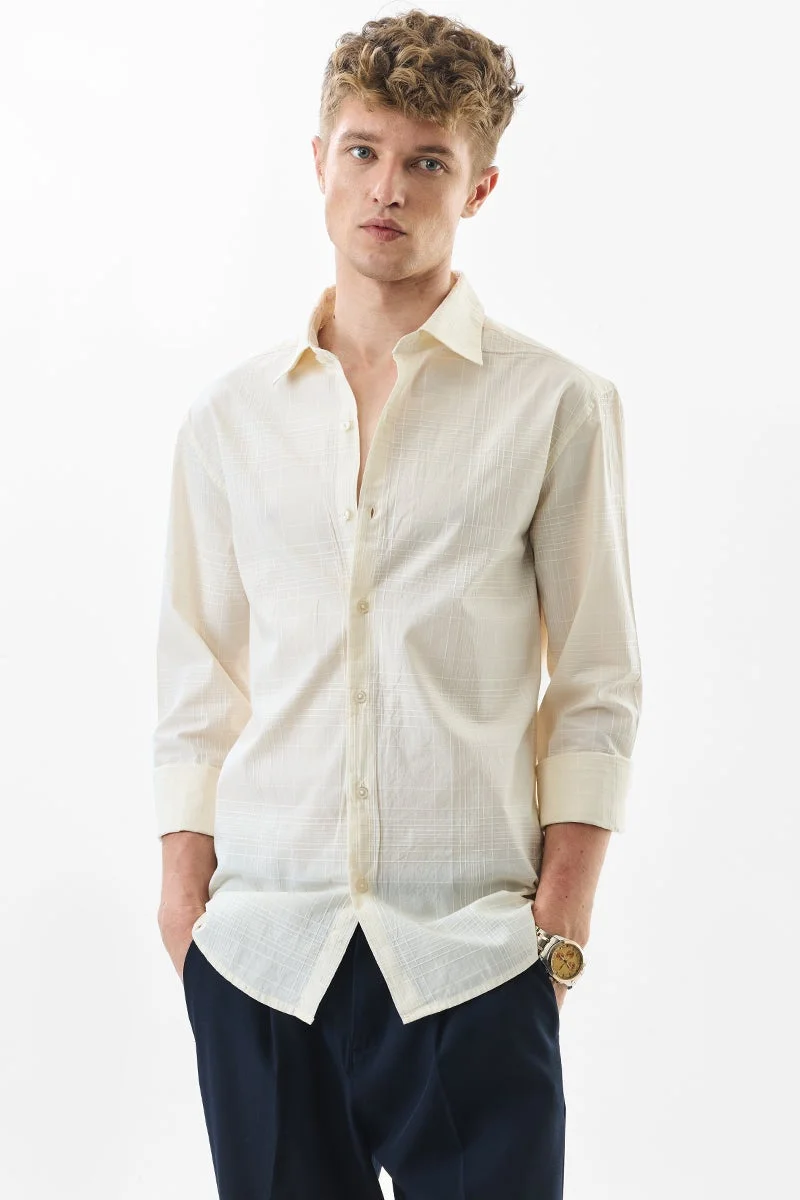 SNITCH Slim Fit Cotton Textured Off White Shirt