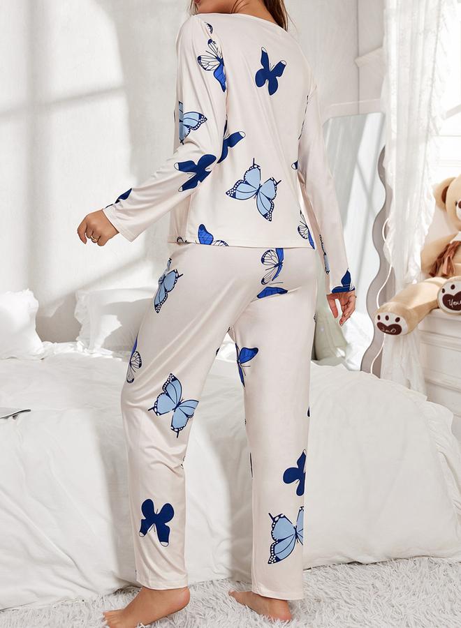 Take Two Butterfly Print Long Sleeve T-Shirt and Pyjama Set - Image 2