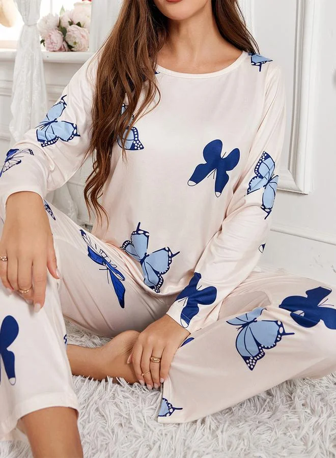 تايك تو طقم تيشيرت بأكمام طويلة بطبعة فراشة مع بنطال