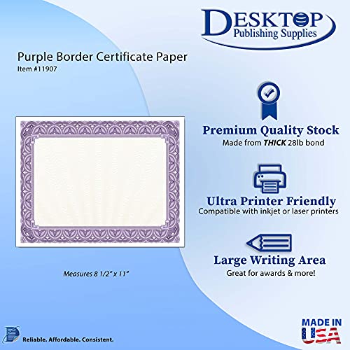 Desktop Publishing Supplies Purple Border Blank Certificate Paper - 100 Pack - 8.5" x 11" Certificates for Printer Awards - Image 2