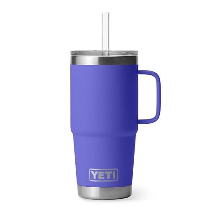 YETI Rambler 25 oz Tumbler with Handle and Straw Lid, Travel Mug Water Tumbler, Vacuum Insulated Cup with Handle, Stainless Steel, Ultramarine Violet