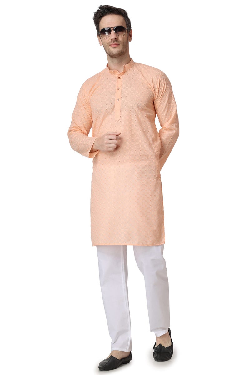 Royal Kurta رويال كورتا - قميص قطني للرجال مع عمل تشيكانكاري، كورتا تشوريدار (خوخي، مقاس - 42) - Image 1