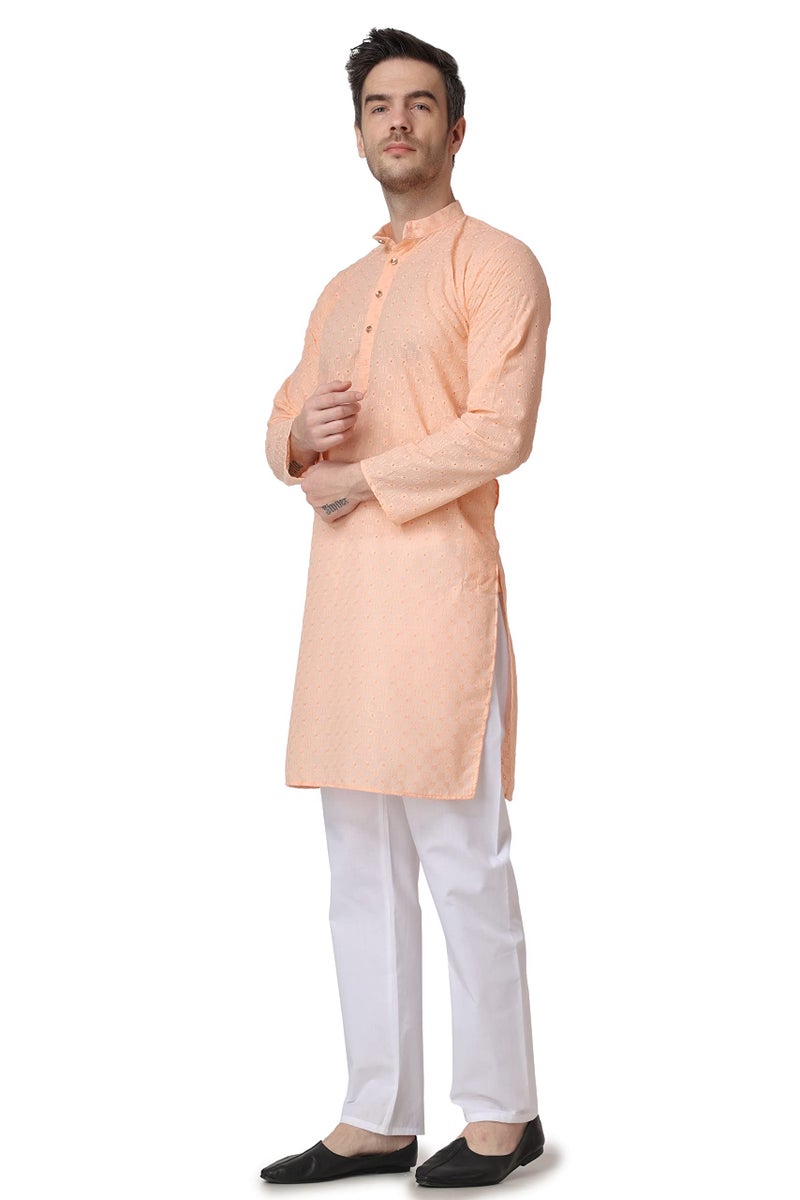 Royal Kurta رويال كورتا - قميص قطني للرجال مع عمل تشيكانكاري، كورتا تشوريدار (خوخي، مقاس - 42) - Image 4