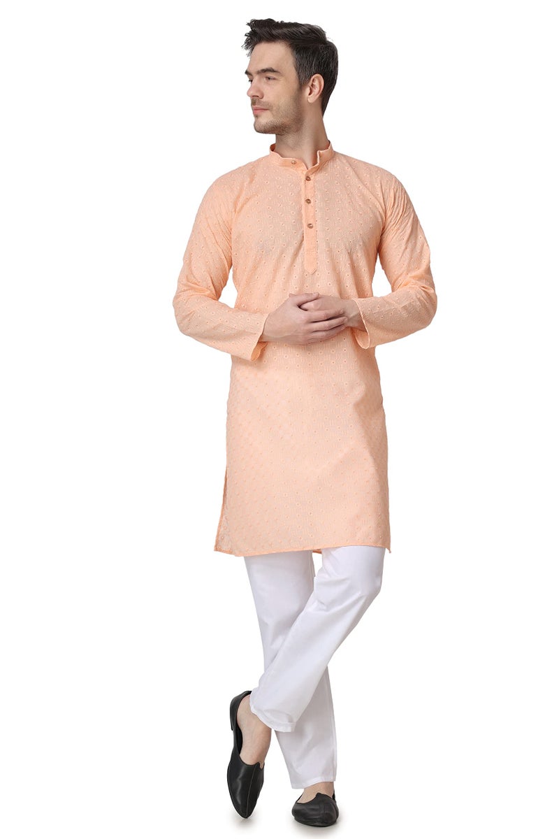 Royal Kurta رويال كورتا - قميص قطني للرجال مع عمل تشيكانكاري، كورتا تشوريدار (خوخي، مقاس - 42) - Image 3