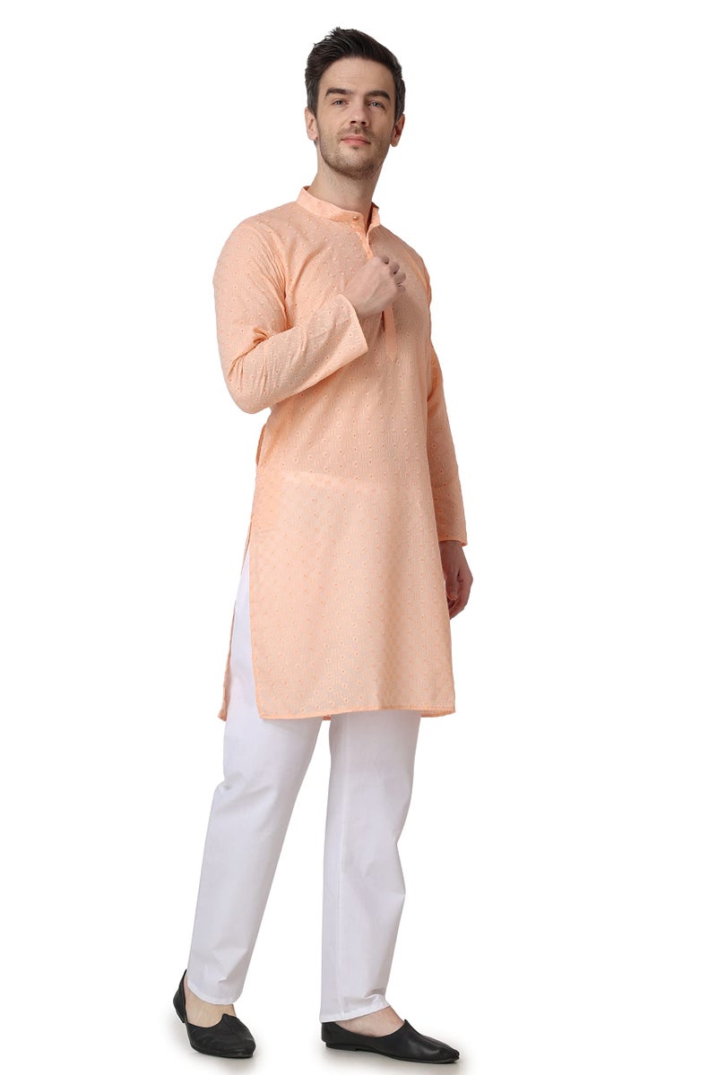 Royal Kurta رويال كورتا - قميص قطني للرجال مع عمل تشيكانكاري، كورتا تشوريدار (خوخي، مقاس - 42) - Image 5