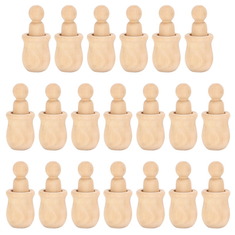 Wooden Pegs 20-Piece Set Smooth Unpainted Nesting Dolls - Natural Wood DIY Crafts for Color Painting Carving Projects for Children Hands-On Skills - Image 2