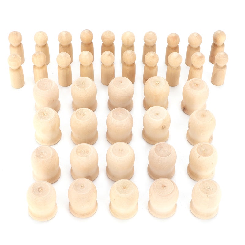 Wooden Pegs 20-Piece Set Smooth Unpainted Nesting Dolls - Natural Wood DIY Crafts for Color Painting Carving Projects for Children Hands-On Skills - Image 1
