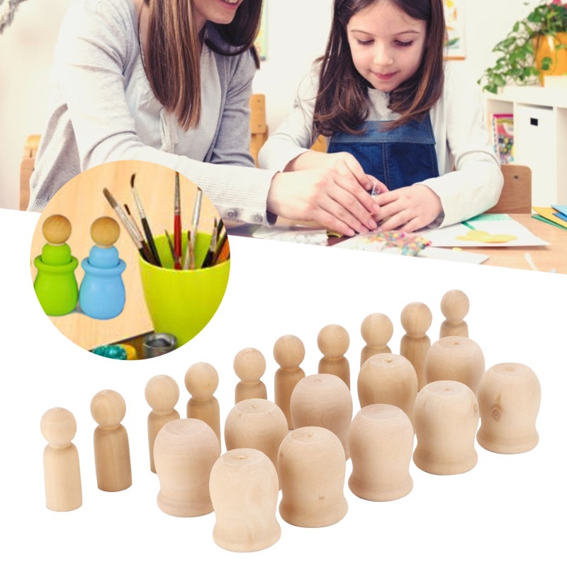 Wooden Pegs 20-Piece Set Smooth Unpainted Nesting Dolls - Natural Wood DIY Crafts for Color Painting Carving Projects for Children Hands-On Skills - Image 4