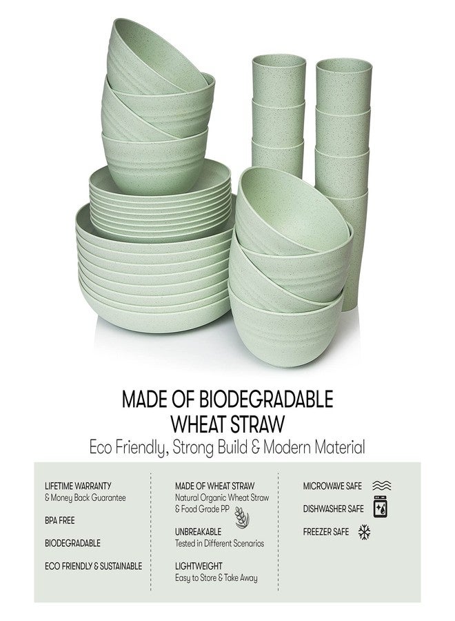SWEVEN Wheat Straw Dinnerware Sets | Unbreakable Dinnerware Sets | Dishwasher Microwave Safe Dinnerware | Eco Friendly Non Breakable Dinnerware Sets | RV Outdoor Camping (Green, Service for 8 (32 pcs)) - Image 3