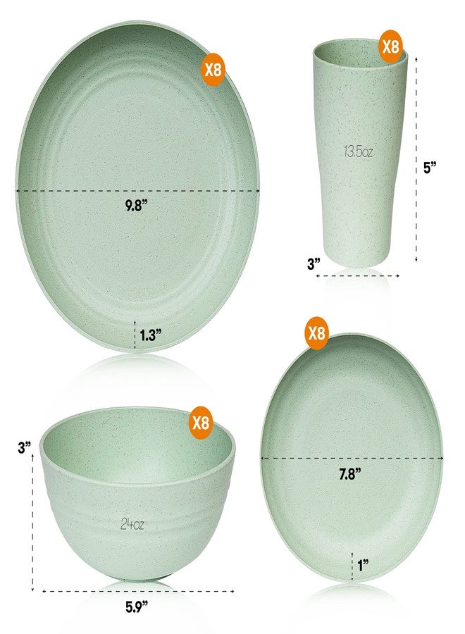 SWEVEN Wheat Straw Dinnerware Sets | Unbreakable Dinnerware Sets | Dishwasher Microwave Safe Dinnerware | Eco Friendly Non Breakable Dinnerware Sets | RV Outdoor Camping (Green, Service for 8 (32 pcs)) - Image 2