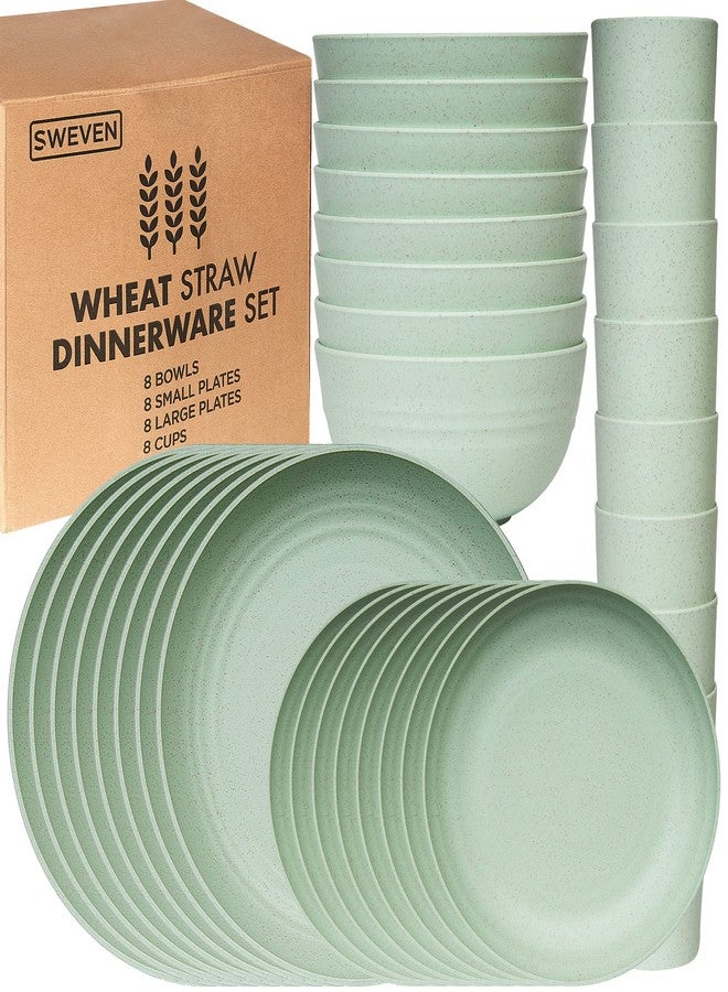SWEVEN Wheat Straw Dinnerware Sets | Unbreakable Dinnerware Sets | Dishwasher Microwave Safe Dinnerware | Eco Friendly Non Breakable Dinnerware Sets | RV Outdoor Camping (Green, Service for 8 (32 pcs)) - Image 1