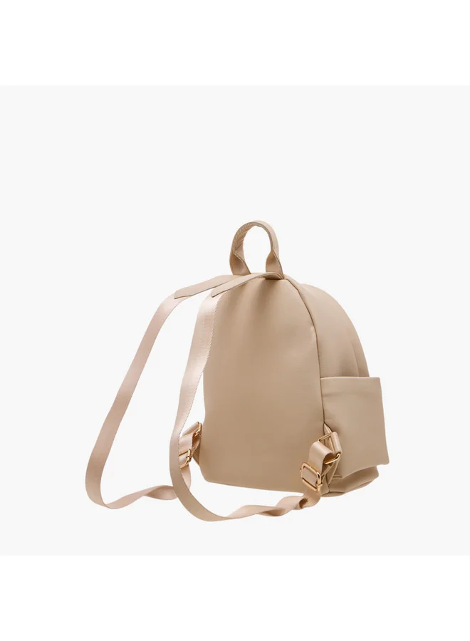 Flora Bella By Shoexpress Women Solid Backpack with Adjustable Straps and Zip Closure - 14x27x32 cm