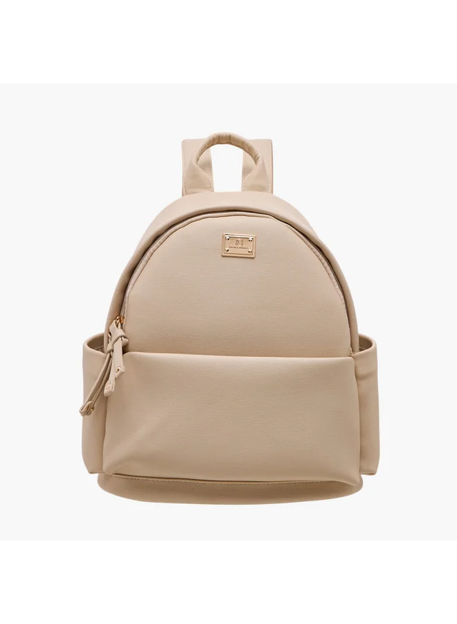 Flora Bella By Shoexpress Women Solid Backpack with Adjustable Straps and Zip Closure - 14x27x32 cm