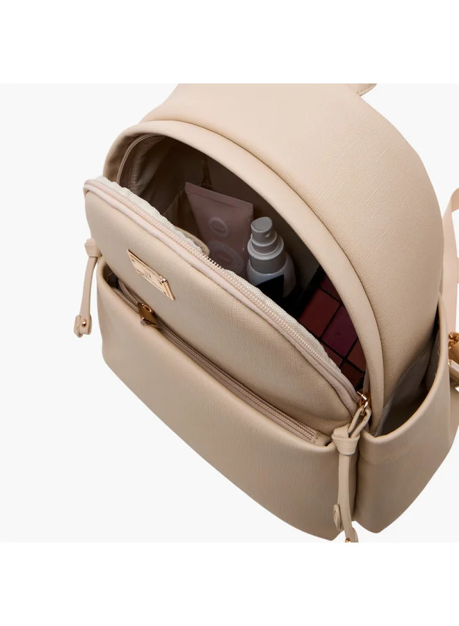 Flora Bella By Shoexpress Women Solid Backpack with Adjustable Straps and Zip Closure - 14x27x32 cm