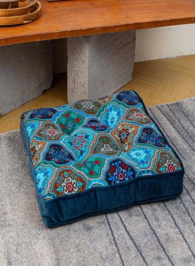 vctops Luxury Velvet Chair Seat Cushions for Kitchen Dining Room Chairs Boho Printed Chair Pad with Ties Soft and Comfortable Square Chair Cushion (Blue,16"x16") - Image 4