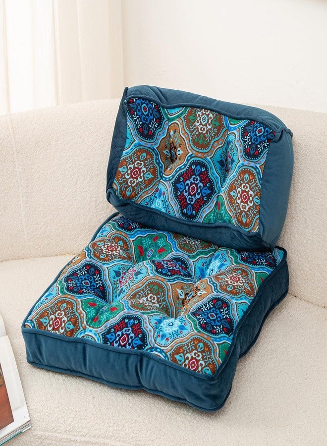 vctops Luxury Velvet Chair Seat Cushions for Kitchen Dining Room Chairs Boho Printed Chair Pad with Ties Soft and Comfortable Square Chair Cushion (Blue,16"x16") - Image 3