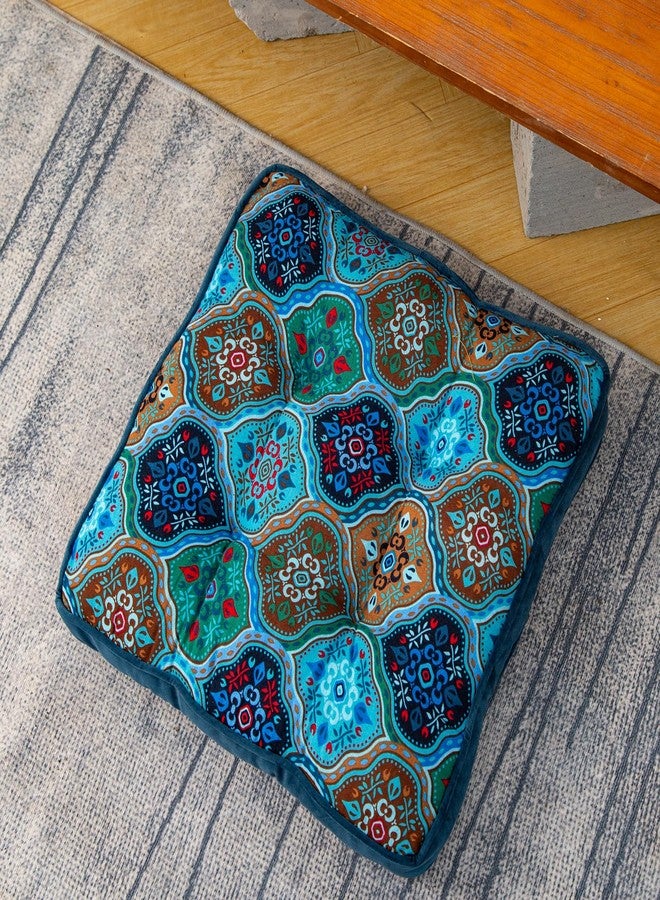 vctops Luxury Velvet Chair Seat Cushions for Kitchen Dining Room Chairs Boho Printed Chair Pad with Ties Soft and Comfortable Square Chair Cushion (Blue,16"x16") - Image 5