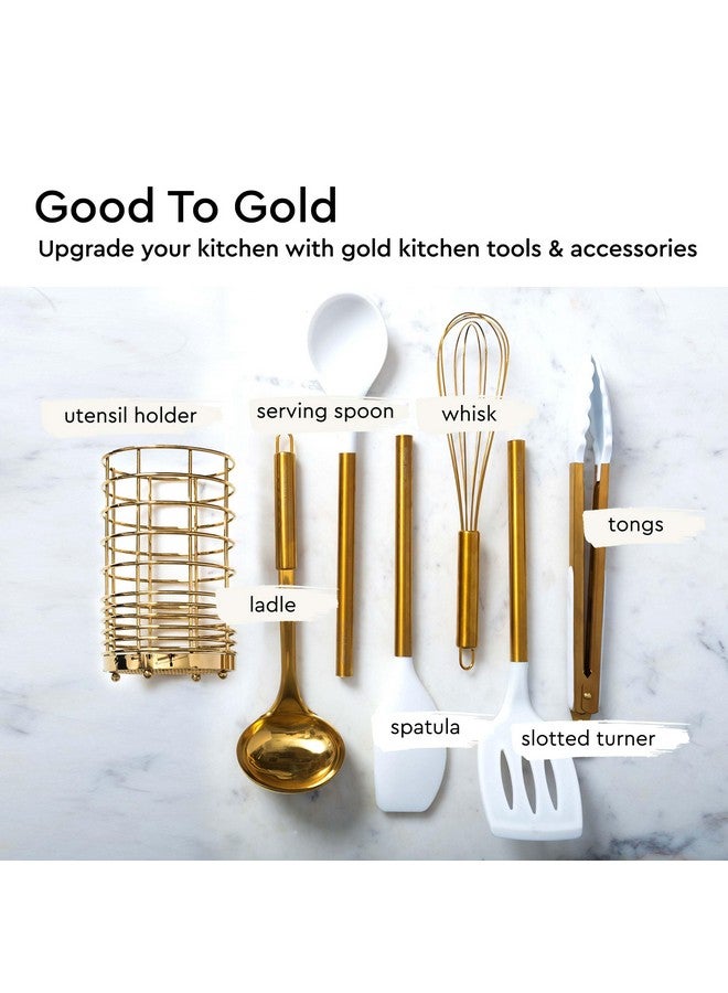 styled settings Gold Kitchen Utensils Set - 7-Piece White Silicone Cooking Tools with Gold Utensil Holder - Luxury Kitchen Accessories for Stylish Cooking and Serving, Ideal for Gifting - Image 3