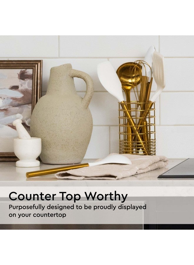 styled settings Gold Kitchen Utensils Set - 7-Piece White Silicone Cooking Tools with Gold Utensil Holder - Luxury Kitchen Accessories for Stylish Cooking and Serving, Ideal for Gifting - Image 2