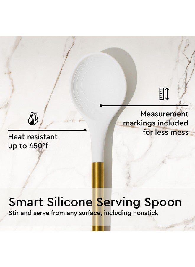 styled settings Gold Kitchen Utensils Set - 7-Piece White Silicone Cooking Tools with Gold Utensil Holder - Luxury Kitchen Accessories for Stylish Cooking and Serving, Ideal for Gifting - Image 4