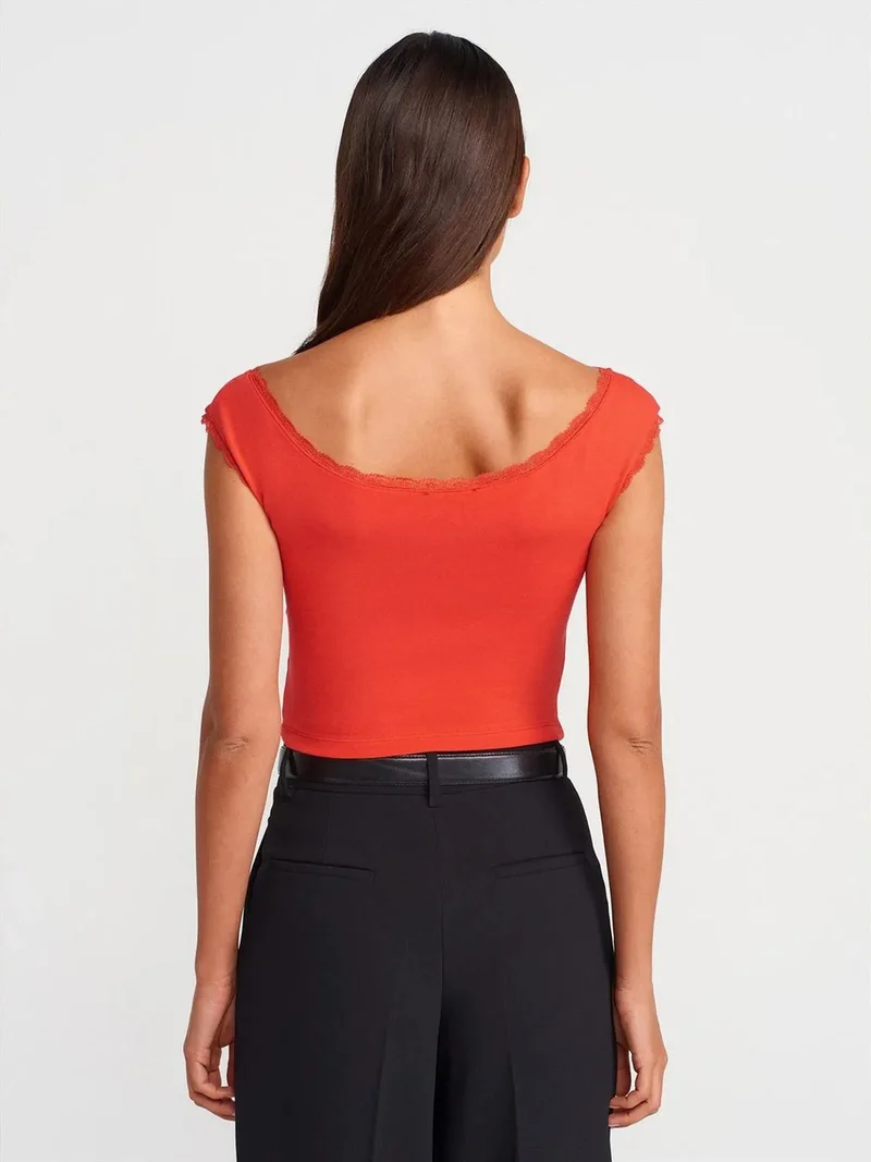 ديلفين Dilvin Slim Fit Crop Sleeveless Jersey Blouse
