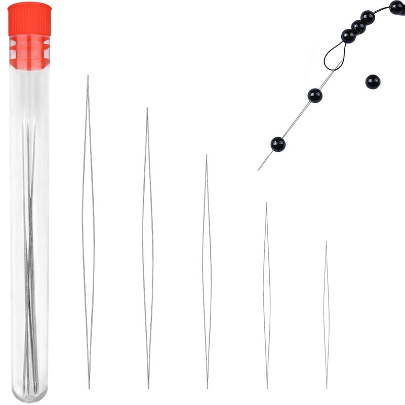 Redamancy Bead Needle 5 Sizes Stainless Steel Hand Sewing Needles Bead Needle Big Eye Beading Needles Set Big Eye Beading Needles Beading Needles for Jewellery Making