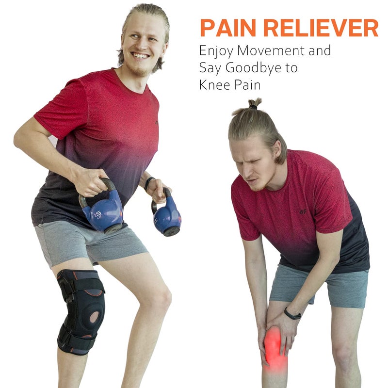 Omples Hinged Knee Brace for Knee Pain, Meniscus Tear Knee Support with Side Stabilizers for Men and Women Patella Knee Brace for Arthritis Pain Running Working Out Black (X-Large) - Image 3