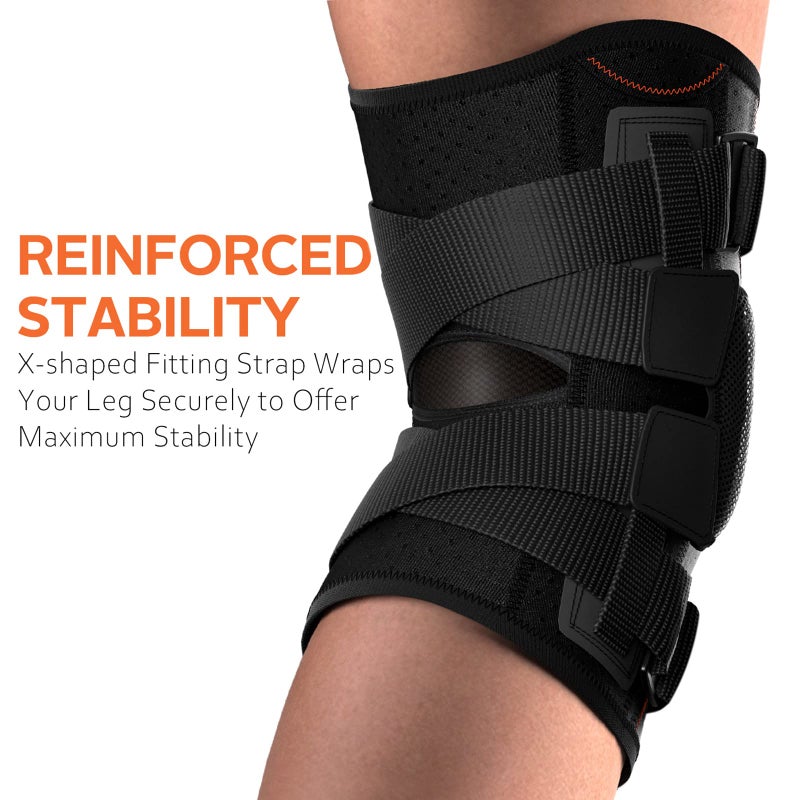 Omples Hinged Knee Brace for Knee Pain, Meniscus Tear Knee Support with Side Stabilizers for Men and Women Patella Knee Brace for Arthritis Pain Running Working Out Black (X-Large) - Image 5