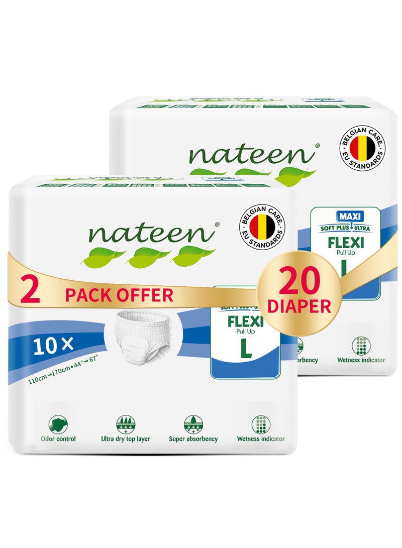 nateen Flexi Maxi Adult Diapers Pants,Incontinence Night Time Pull Up,Large,Waist Size 110-170cm,20 Count Adult Pull Ups,Superior Comfort,Excellent Combination of Protection. - Image 1