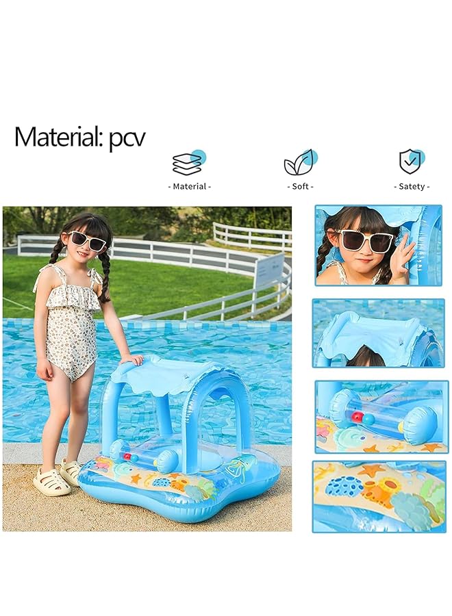 لينجي عوامة سباحة للأطفال مع مظلة وحلقة سباحة ومساعد تدريب على السباحة للأطفال الصغار من عمر 3 إلى 36 شهرًا - Image 3