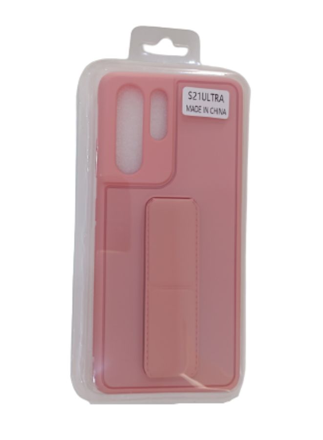Case Cover Compatible with Samsung Galaxy S21 Ultra Silicone Gel Rubber Premium Foldable Finger grip Magnetic Kickstand Case (Pink)
